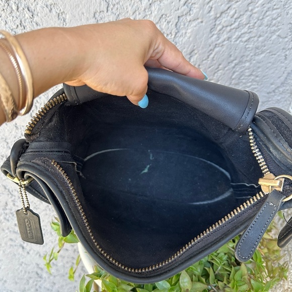 VINTAGE COACH Slim Duffle Shoulder Sac Crossbody Bag in Black Leather #5722 RARE - Picture 5 of 11